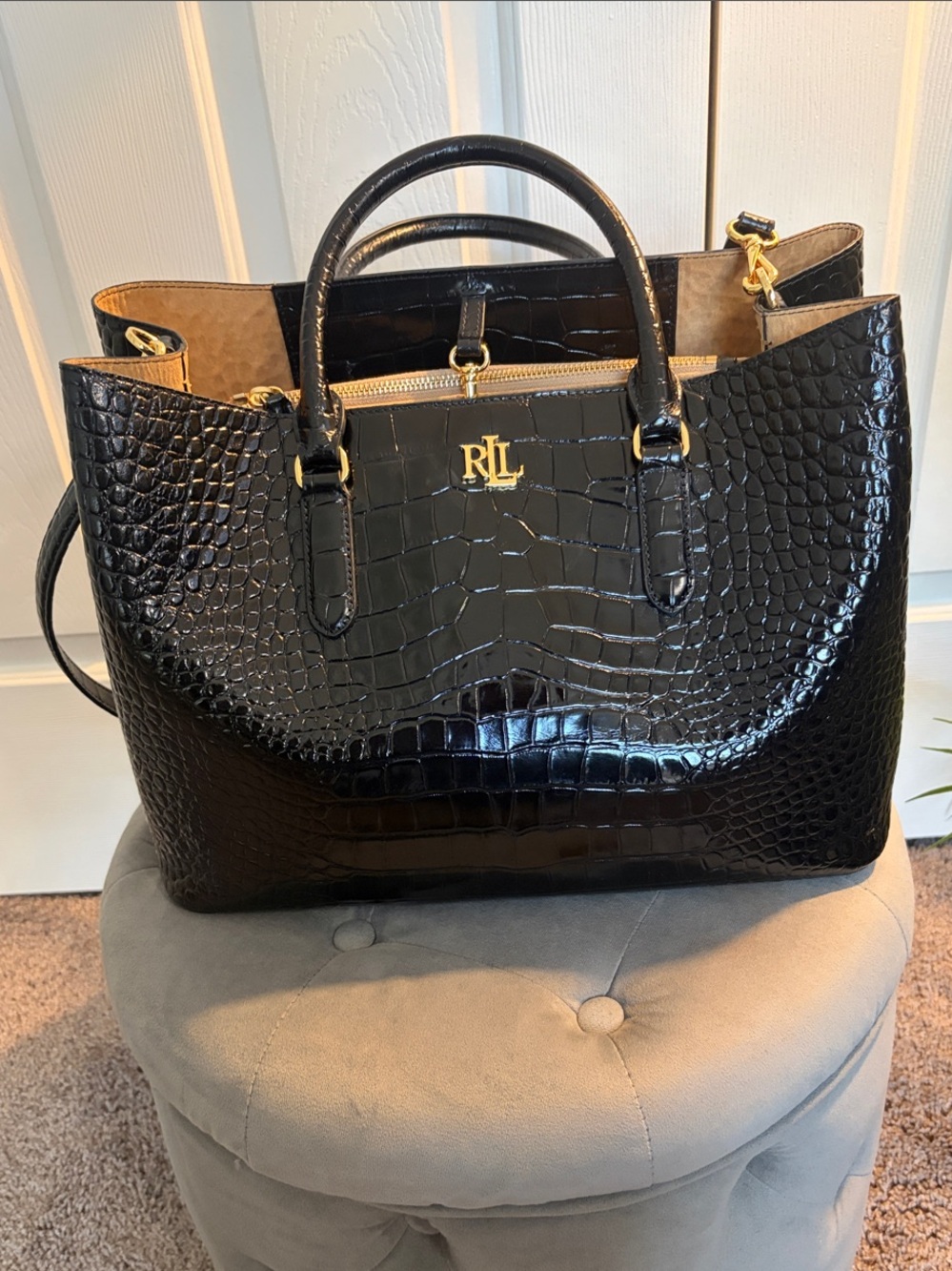 Ralph Lauren Marcy Tote Croc Embossed